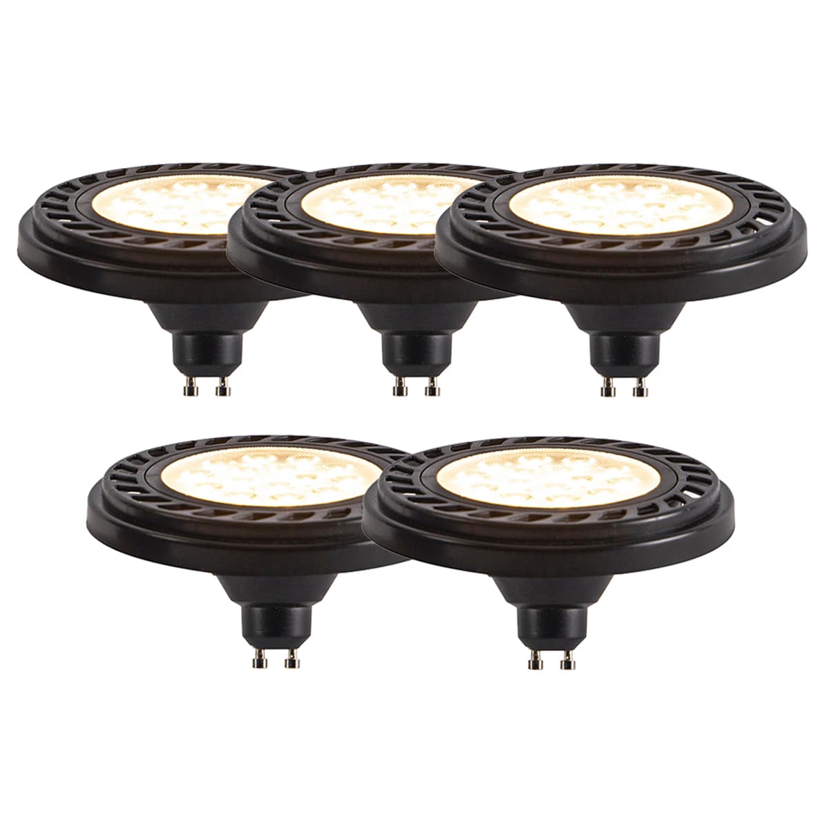 Sada 5 stmievateľných LED AR111 čiernych 8W 600lm 2700K s päticou GU10