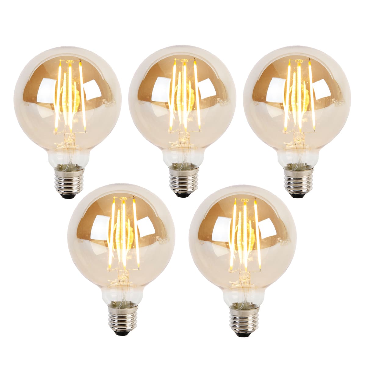 Sada 5 stmievateľných LED žiaroviek E27 s 3-stupňovým stmievaním G95 zlaté sklo 5W 380lm 2200K