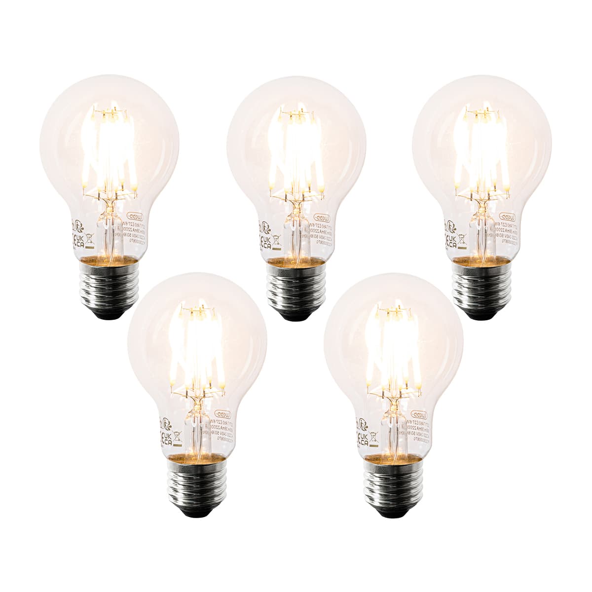 Sada 5 LED žiaroviek E27 A60 číre 6W 630lm 2200K 1
