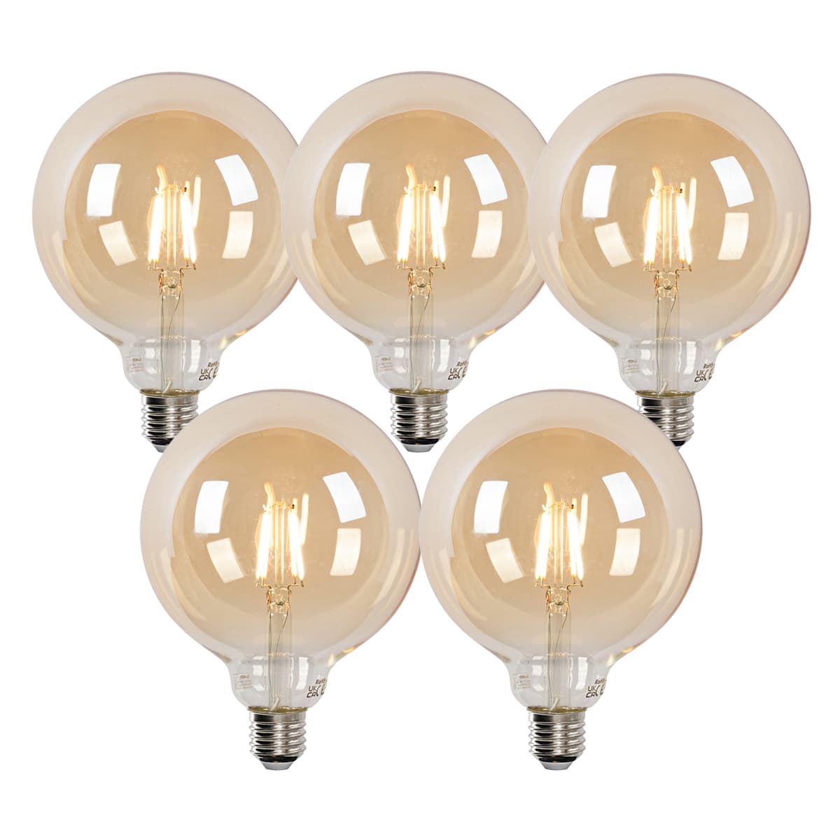 Sada 5 inteligentných LED žiaroviek E27 G125 zlatá 4,9 W 470 lm 1800-4000 K
