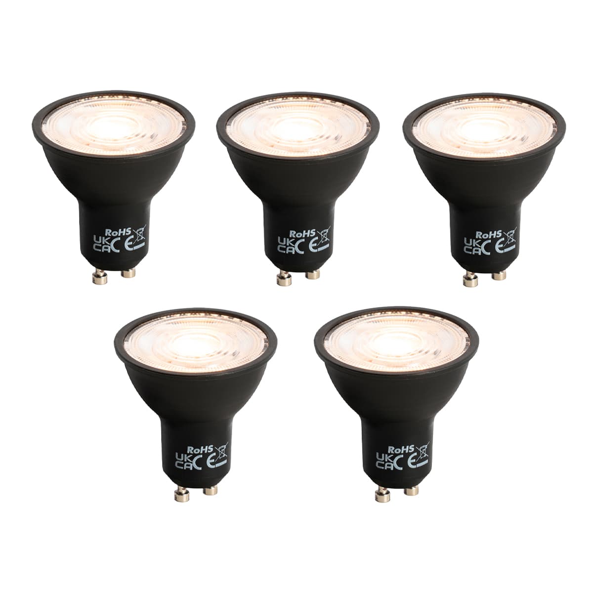 Sada 5 stmievateľných LED žiaroviek GU10 čiernych 6W 500lm 2700K