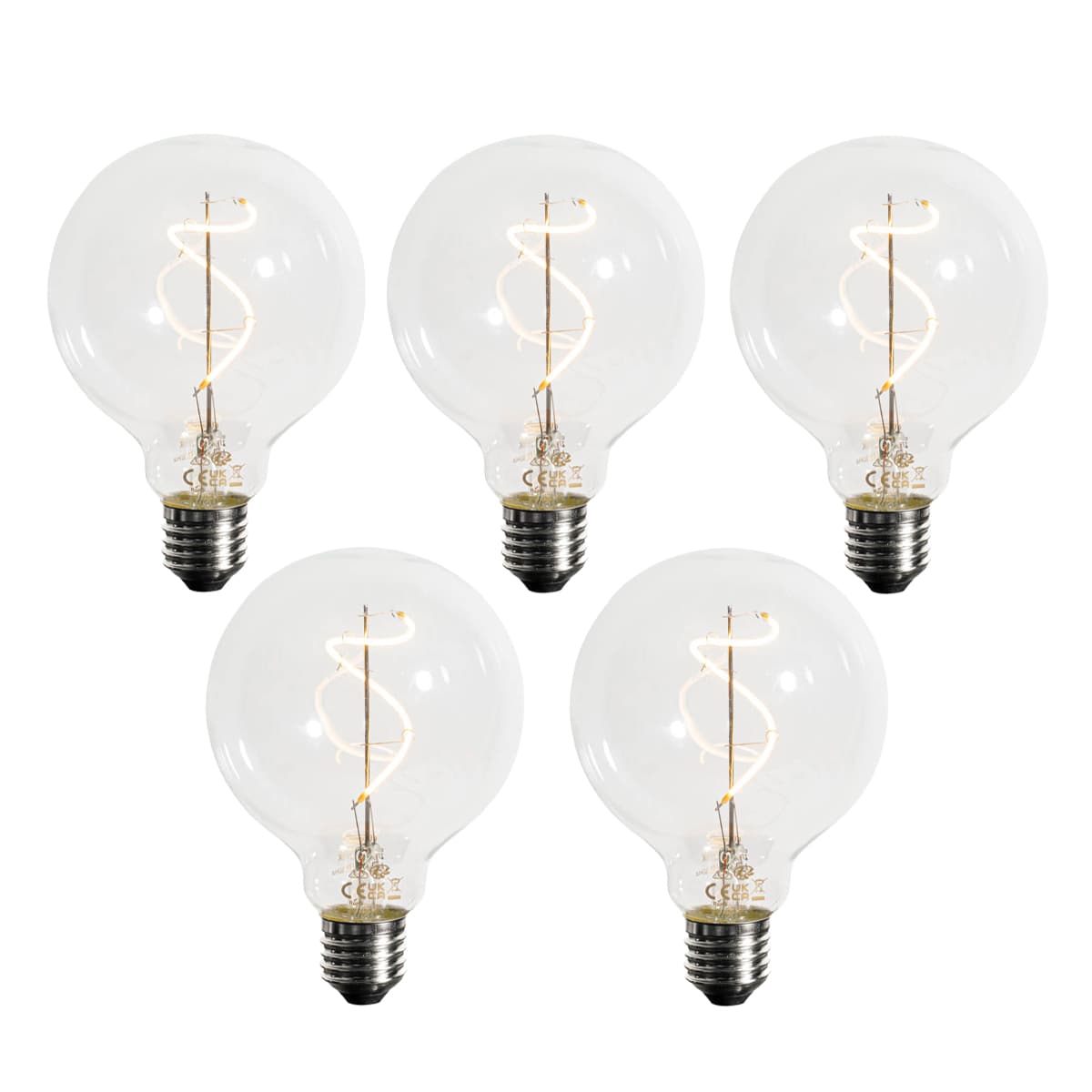 Sada 5 ks Stmievateľná LED žiarovka E27 so špirálovým vláknom G95 4W 270lm 2200K