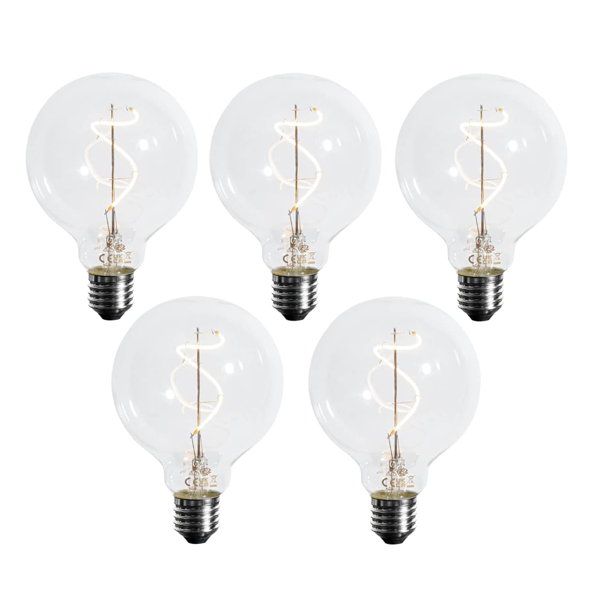 Sada 5 ks Stmievateľná LED žiarovka E27 so špirálovým vláknom G95 4W 270lm 2700K