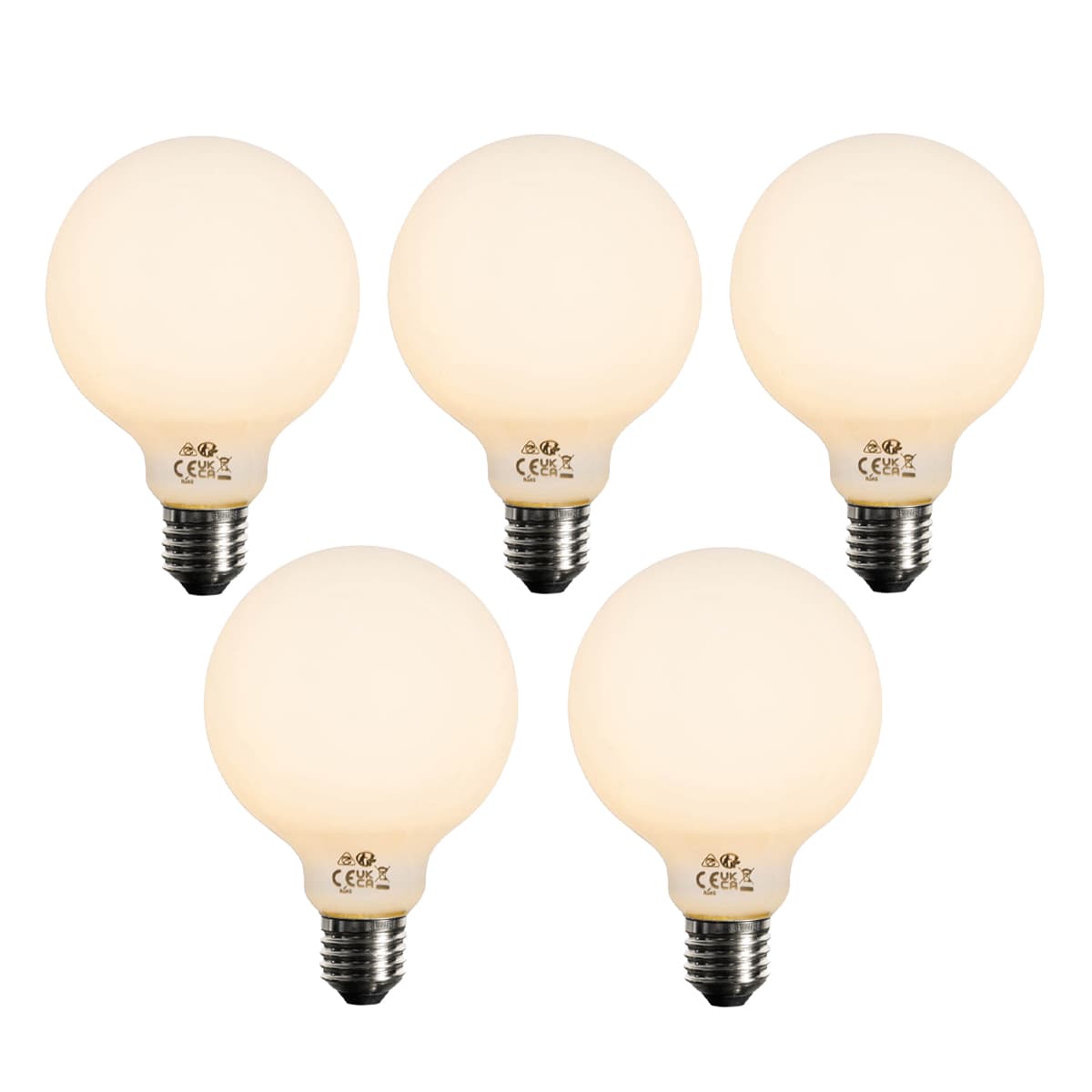 Sada 5 ks Stmievateľná LED žiarovka E27 opálové sklo G95 5W 450lm 2200K 1