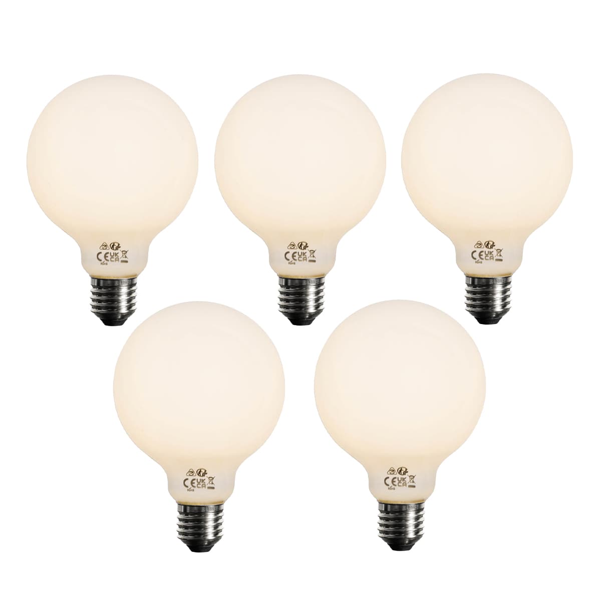 Sada 5 ks Stmievateľná LED žiarovka E27 opálové sklo G95 5W 450lm 2700K