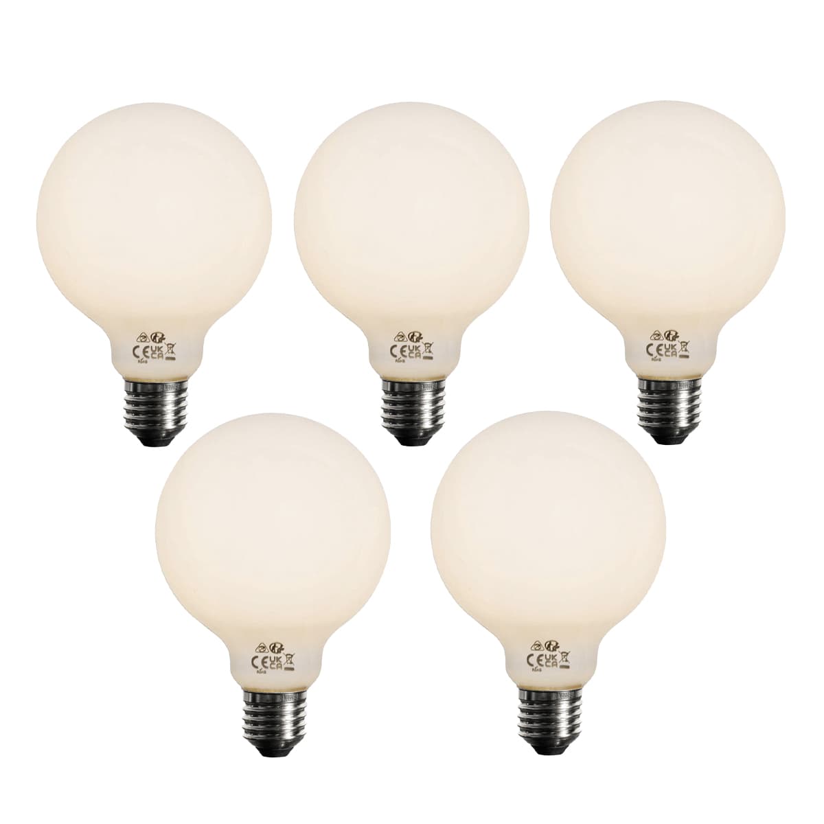 Sada 5 stmievateľných LED žiaroviek E27 opálové G95 5W 450lm 3000K