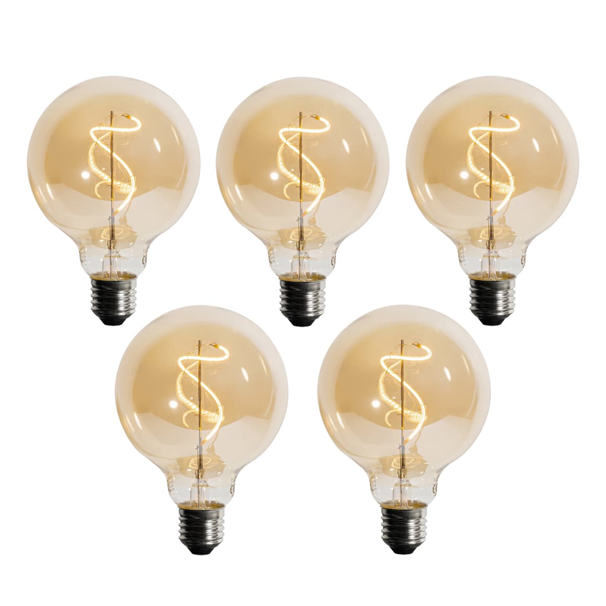 Sada 5 ks E27 Stmievateľná LED žiarovka so špirálovým vláknom G95 4W 270lm 2200K