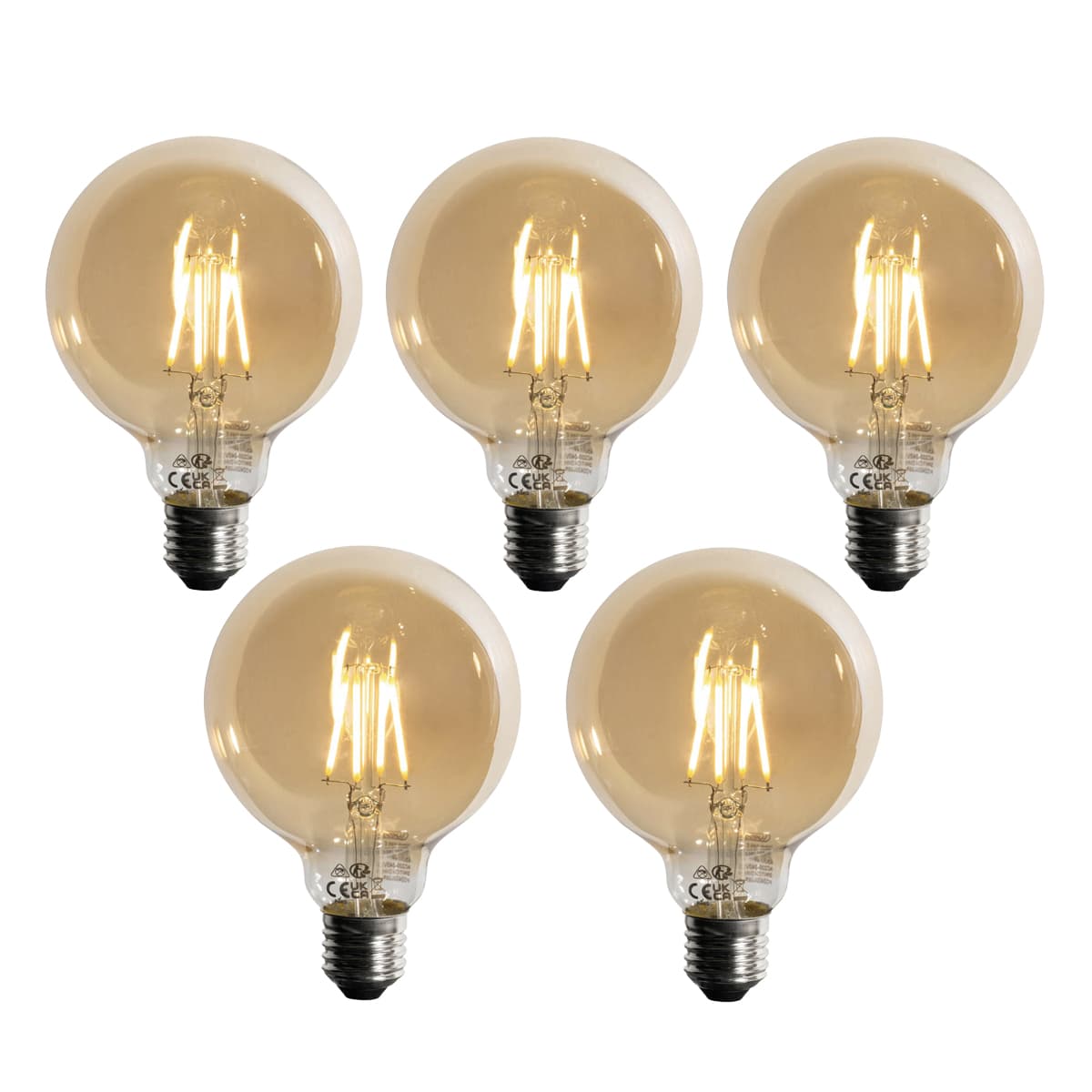 Sada 5 ks E27 3-stupňová stmievateľná LED žiarovka zlatá G95 4W 450lm 2700K 1