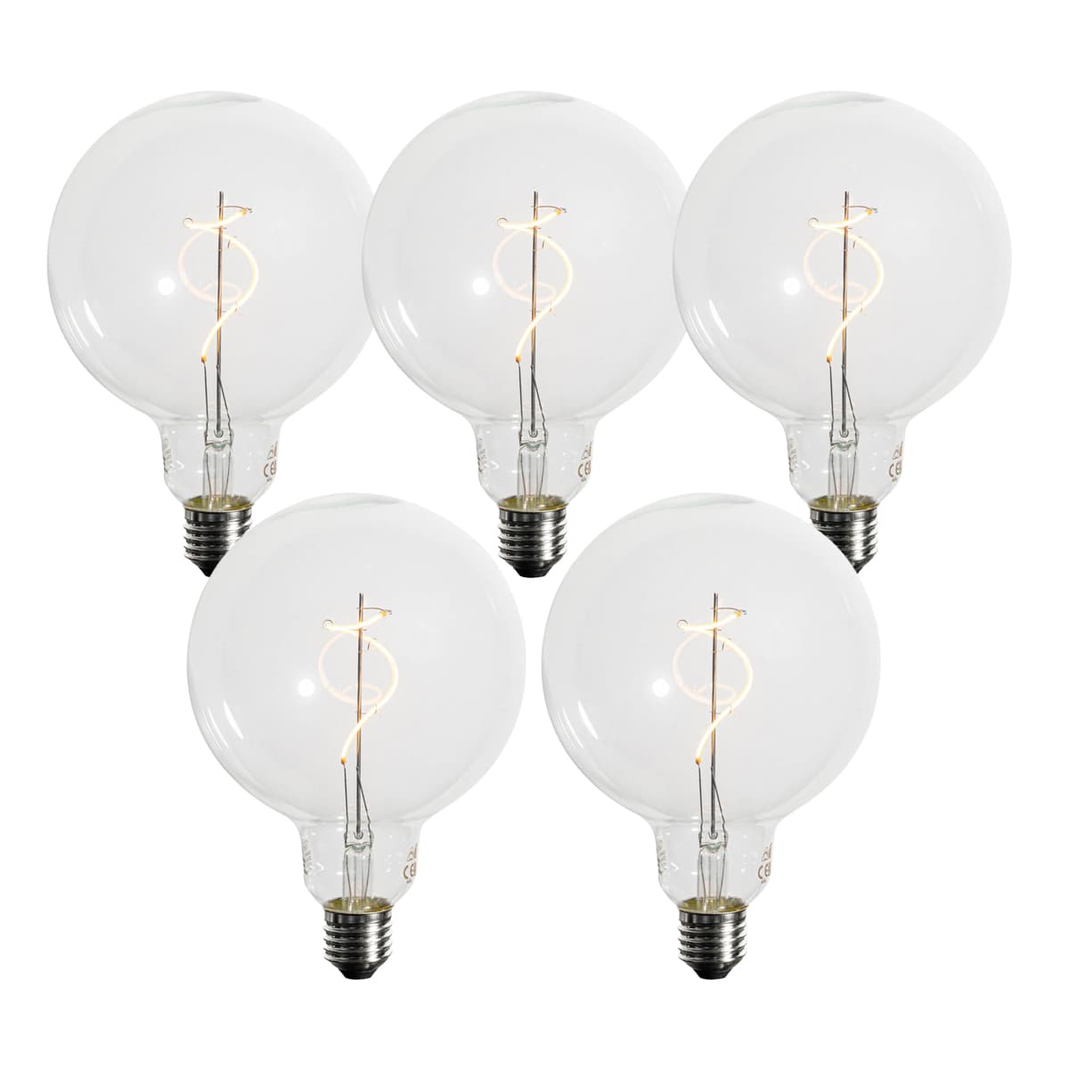 Sada 5 stmievateľných LED žiaroviek E27 so špirálovým vláknom G125 4W 270 lm 2200K