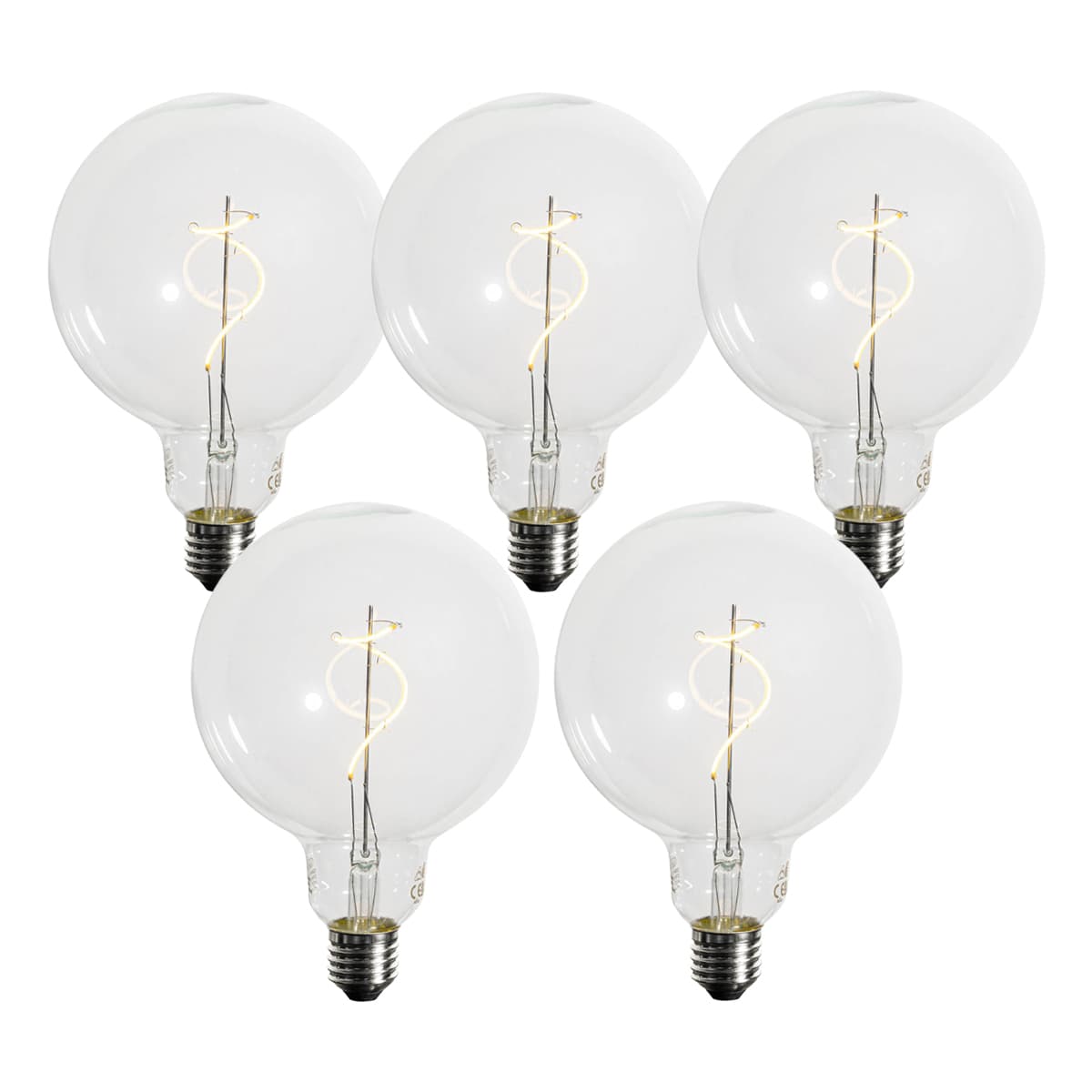Sada 5 stmievateľných LED žiaroviek E27 so špirálovým vláknom G125 4W 270 lm 2700K