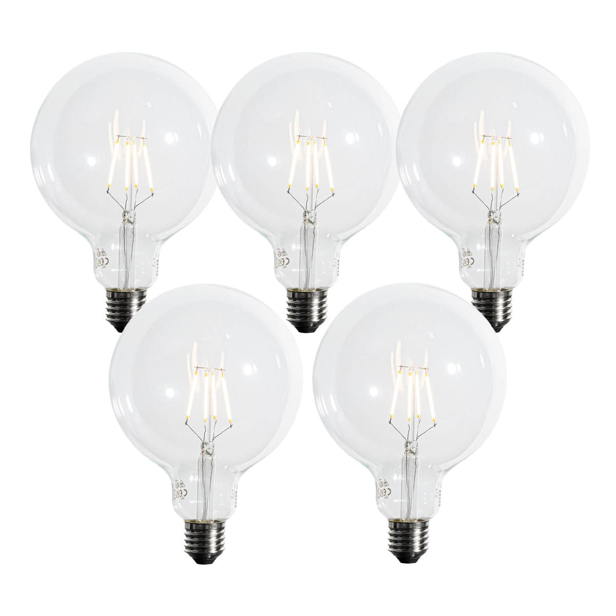 Sada 5 E27 3-stupňových stmievateľných LED žiaroviek so špirálovým vláknom G125 4W 450 lm 2700K