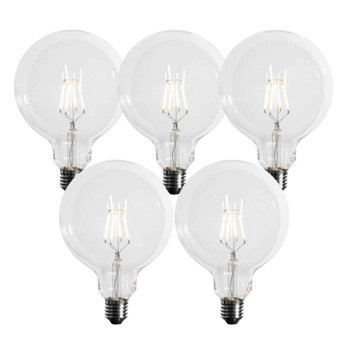 Sada 5 ks E27 3-stupňová stmievateľná LED žiarovka so špirálovým vláknom G125 4W 450lm 3000K