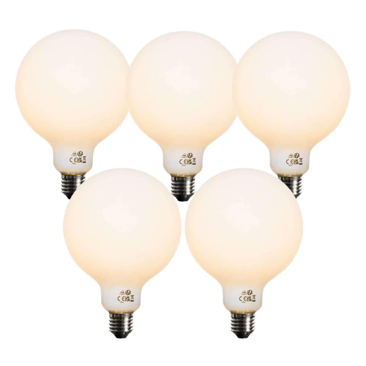 Sada 5 ks Stmievateľná LED žiarovka E27 opálové sklo G125 5W 450lm 2200K 1