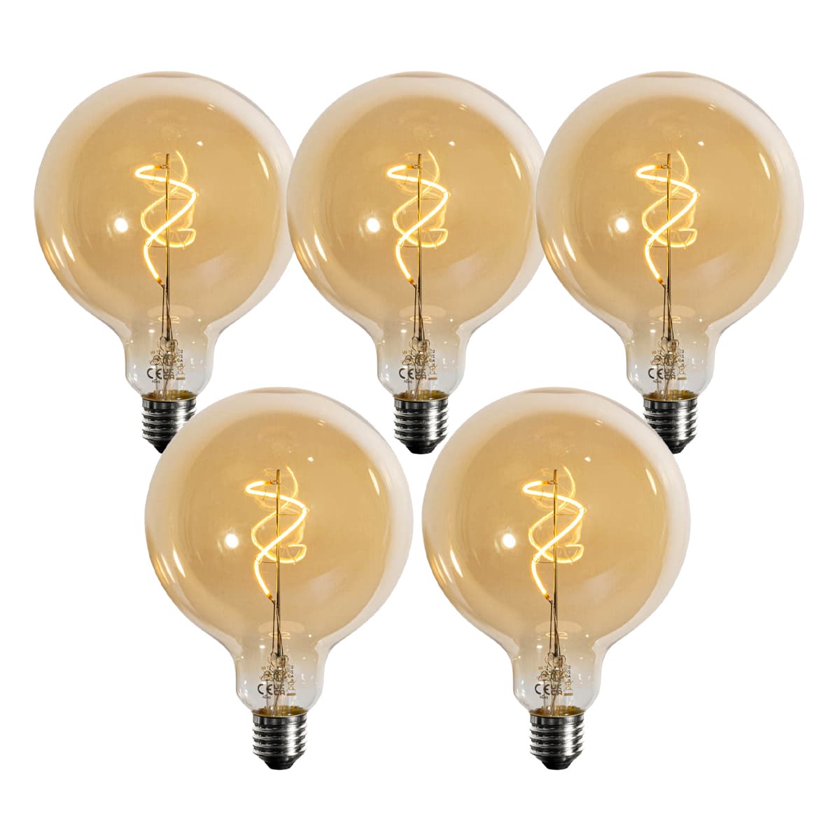 Sada 5 stmievateľných LED žiaroviek so špirálovým vláknom, zlatá G125 4W 270 lm 2200K 1