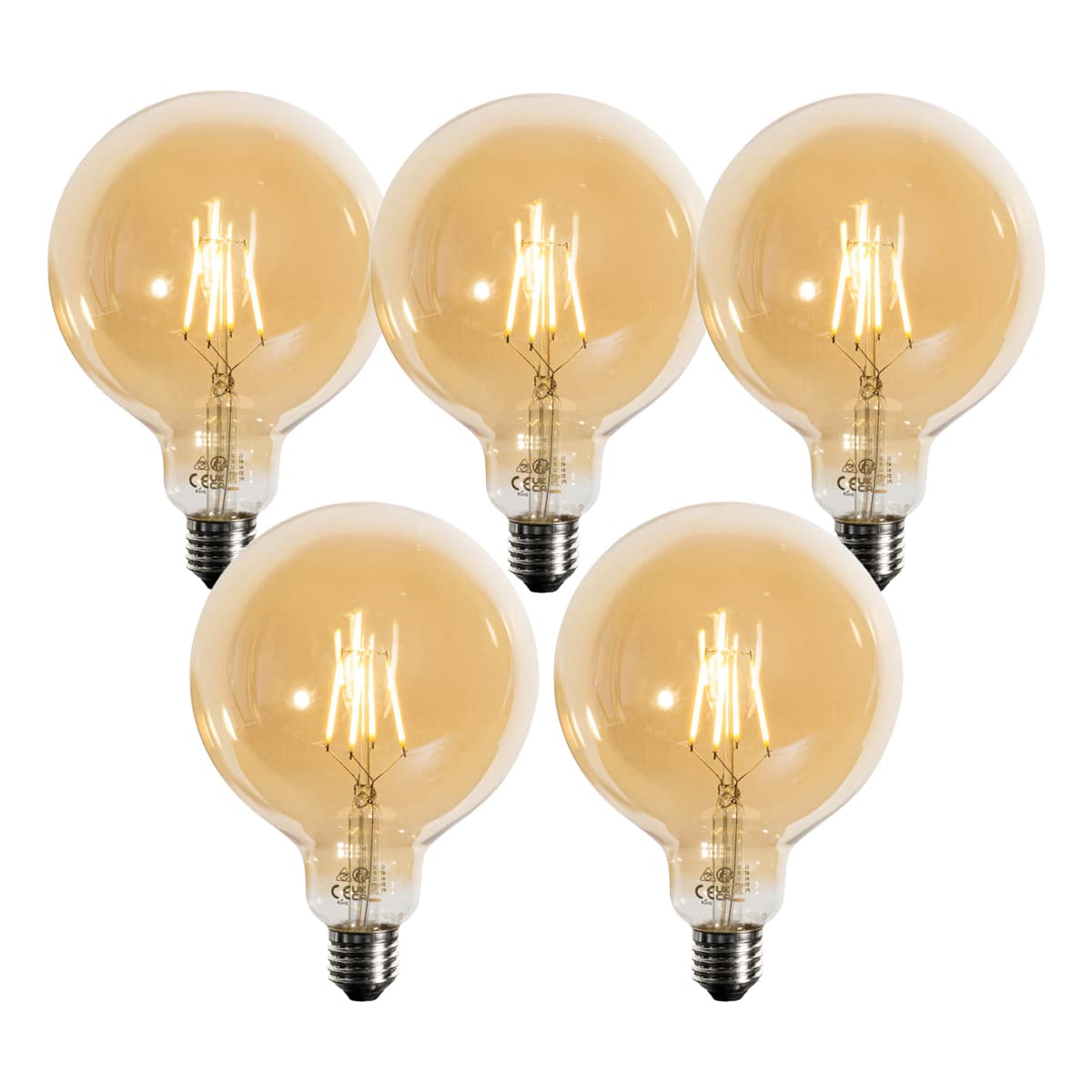 Sada 5 stmievateľných LED žiaroviek E27 zlatá G125 4,9W 450 lm 2200K
