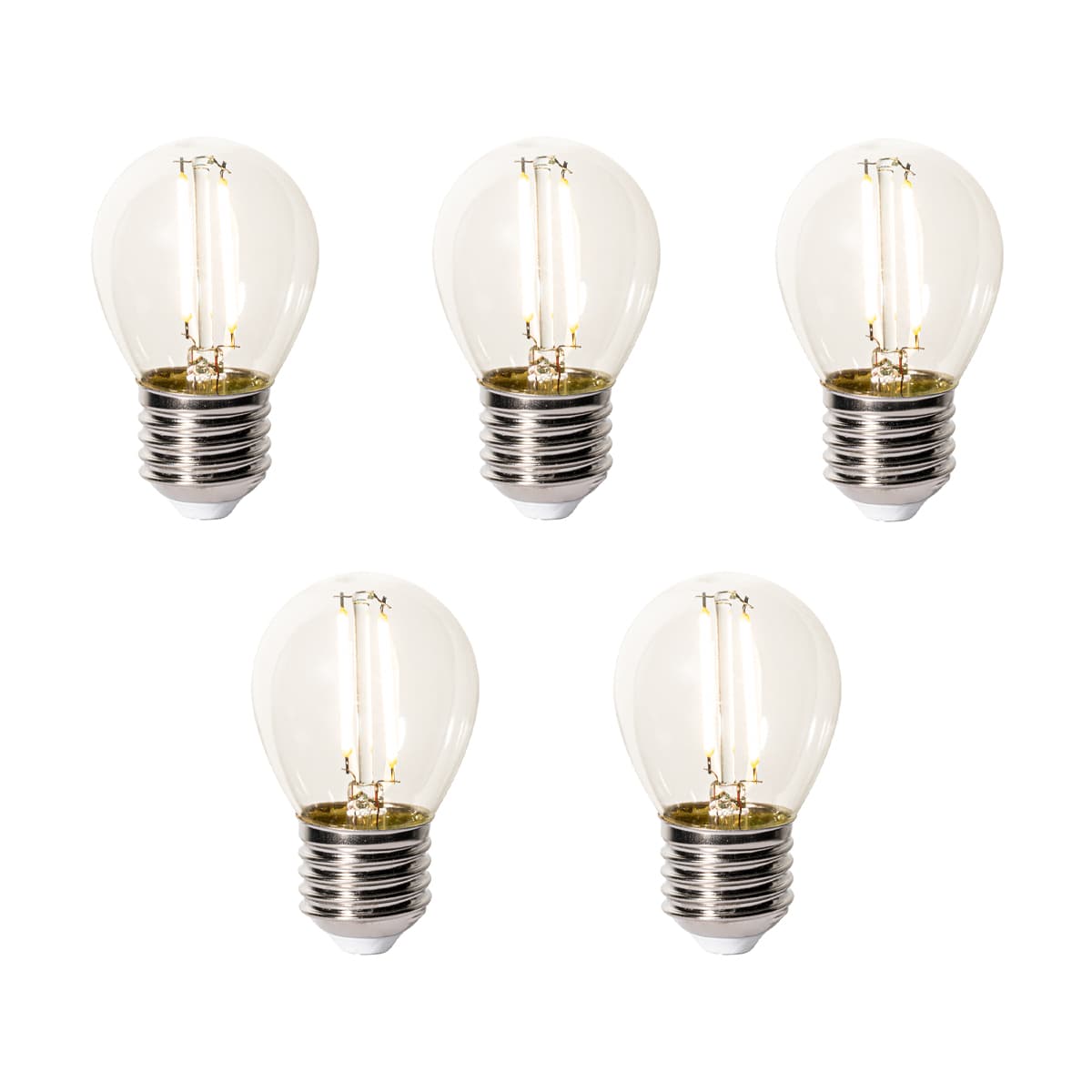 Sada 5 stmievateľných LED žiaroviek E27 P45 z číreho skla 3W 250 lm 2200K