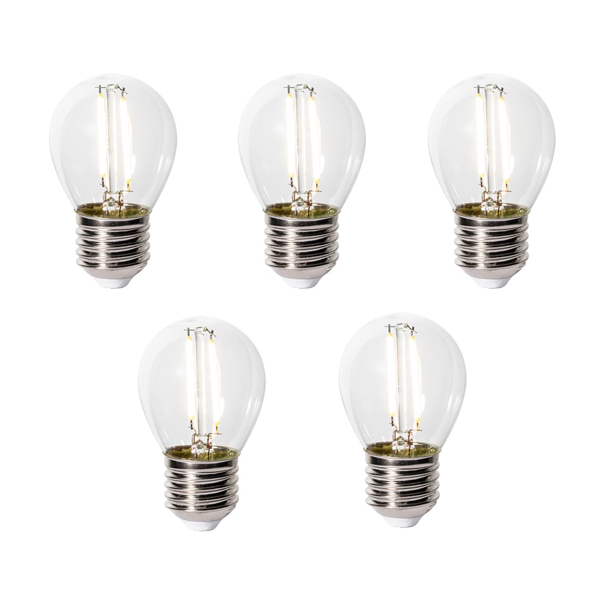 Sada 5 stmievateľných LED žiaroviek E27 P45 z číreho skla 3W 250 lm 3000K