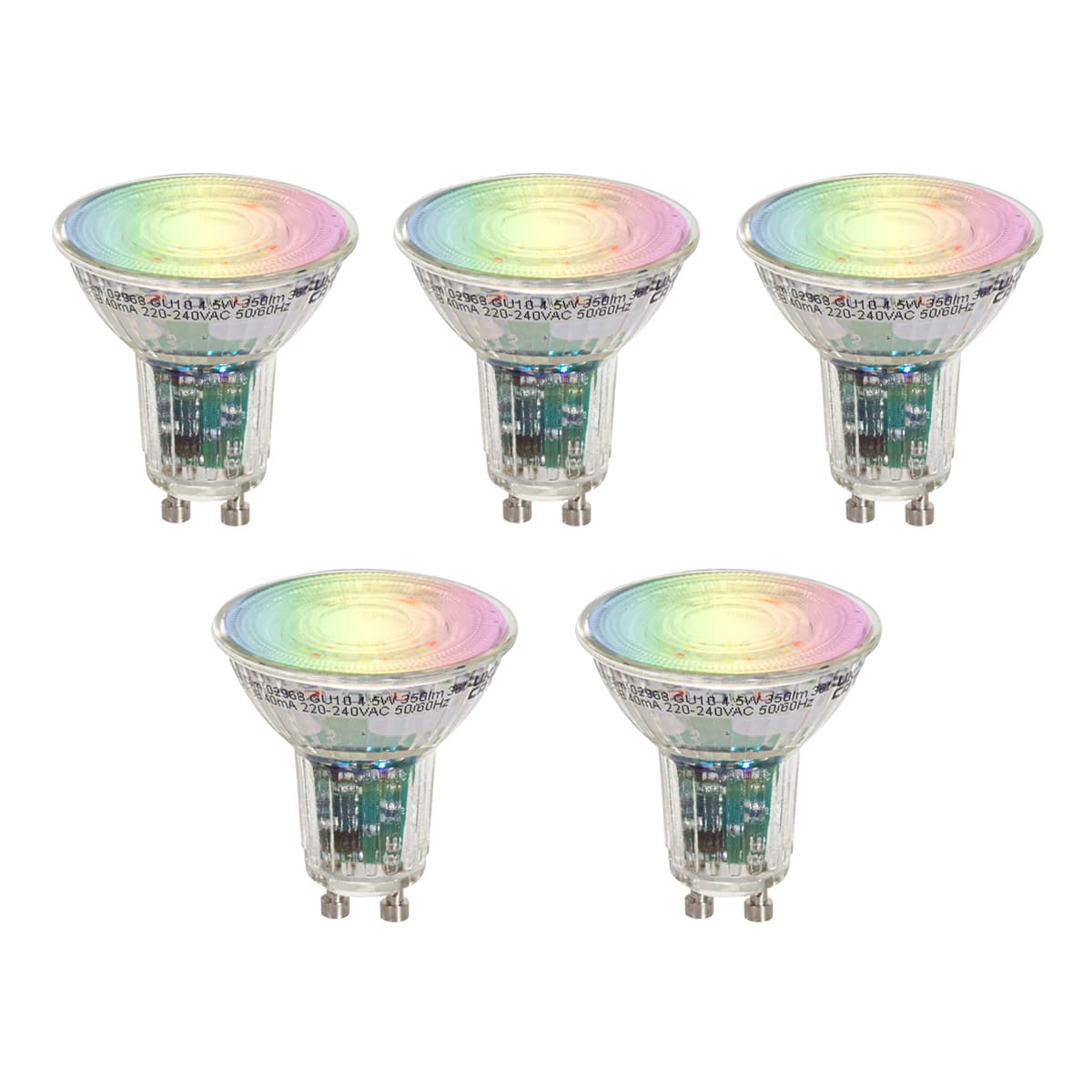 Sada 5 inteligentných žiaroviek GU10 50 LED číra RGBW 4,5 W 350 lm 2700-6000 K
