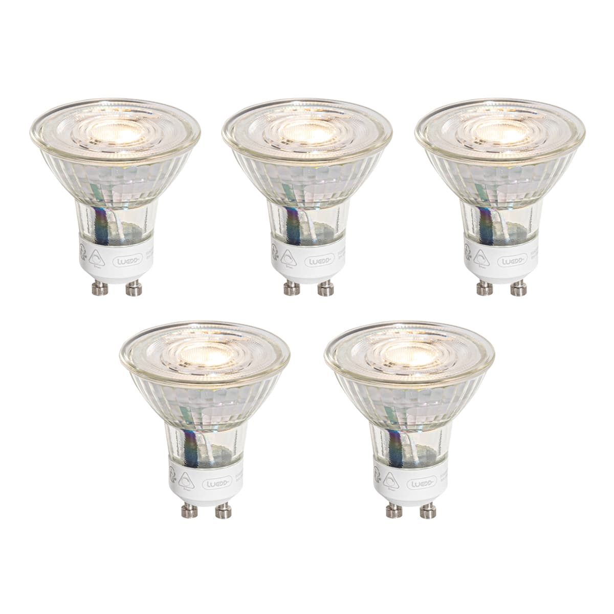 Sada 5 GU10 50 mm 3-krokovo stmievateľných LED žiaroviek Kelvin číra 4,9 W 450 lm 2000 – 2700 K