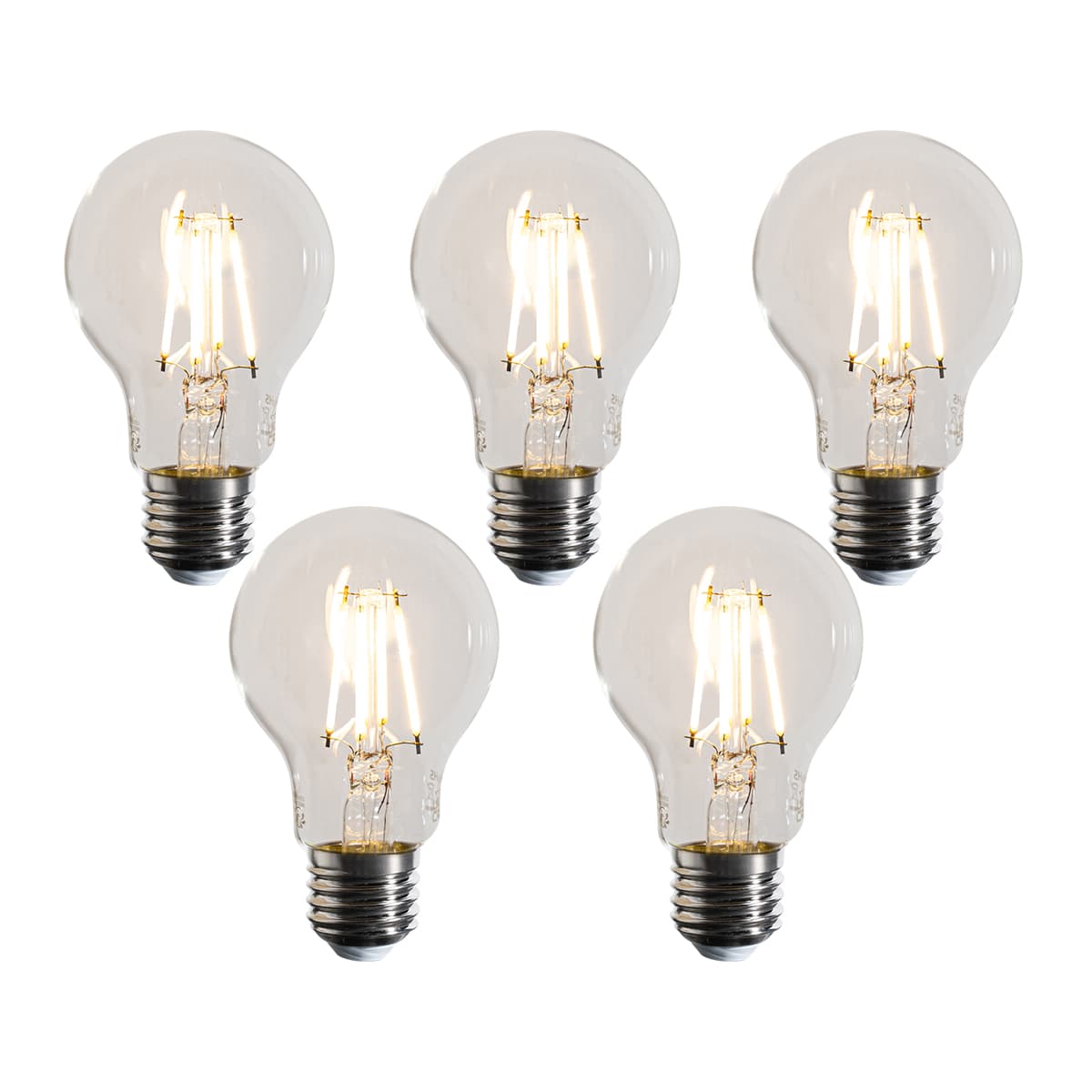 Sada 5 stmievateľných LED žiaroviek E27 A60 číra 4,5W 500 lm 2700K