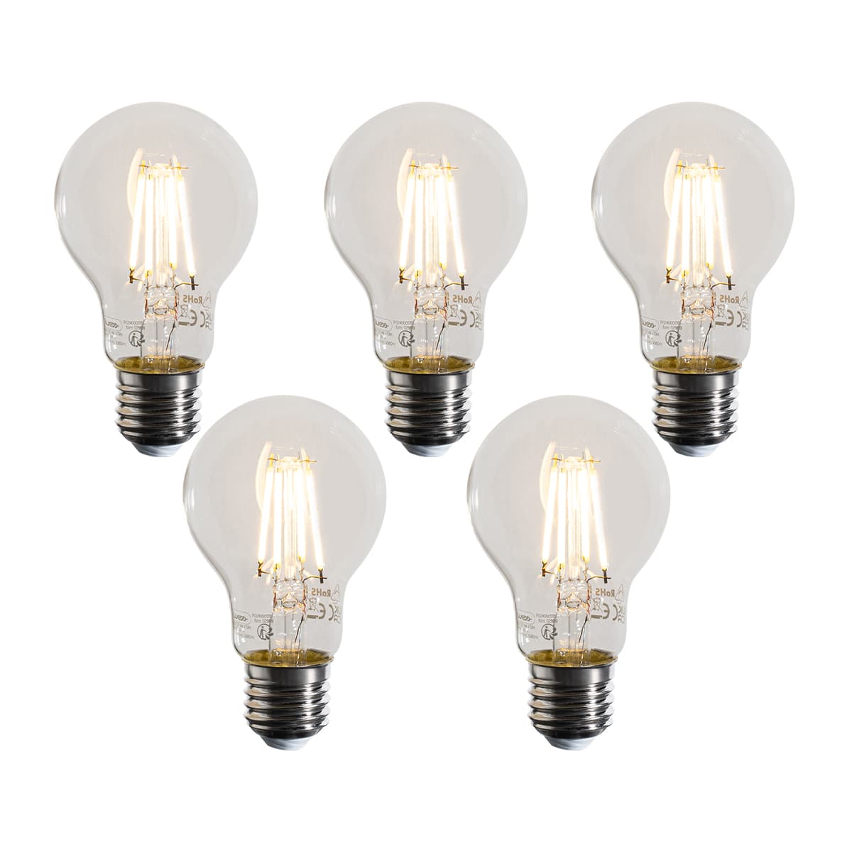 Sada 5 stmievateľných LED žiaroviek E27 A60 číra 4W 470 lm 2700K 1