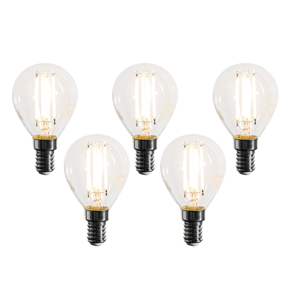 Sada 5 stmievateľných LED žiaroviek E14 Filament G45 číra 4W 470 lm 2700K