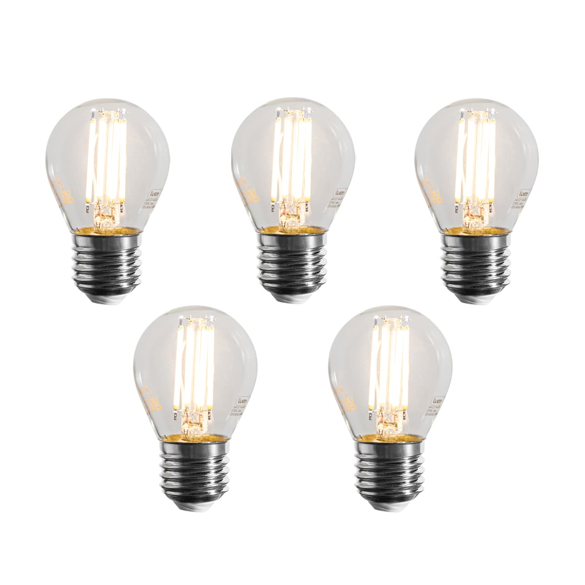 Sada 5 stmievateľných LED žiaroviek E27 Filament G45 číra 4W 470 lm 2700K 1