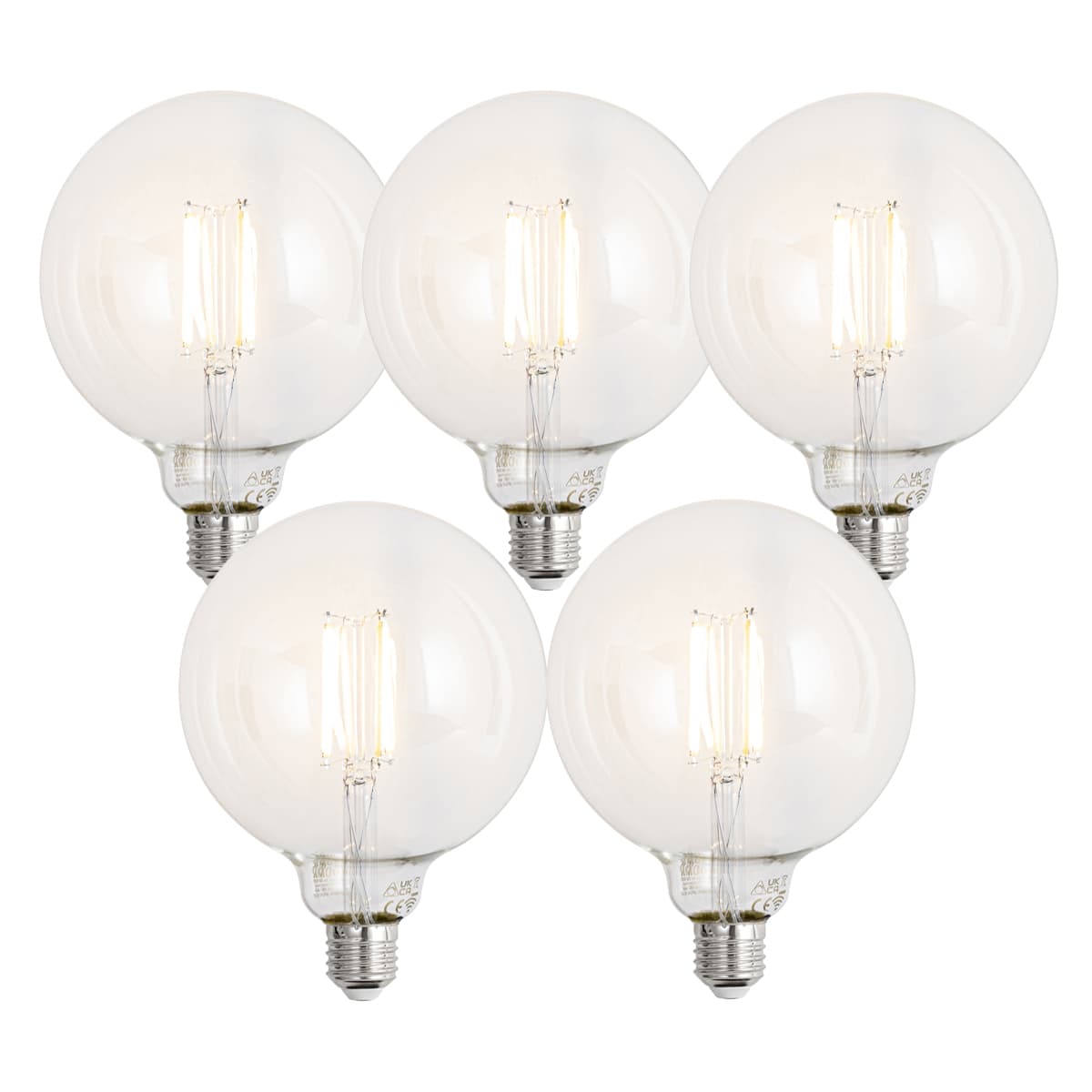 Sada 5 ks Inteligentné stmievateľné LED žiarovky E27 G125 číre 7W 806lm 2700-6500K 1
