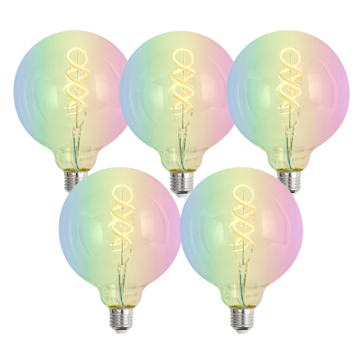 Sada 5 ks Inteligentné stmievateľné LED žiarovky E27 G125 RGBW 4W 250lm 2700K 1
