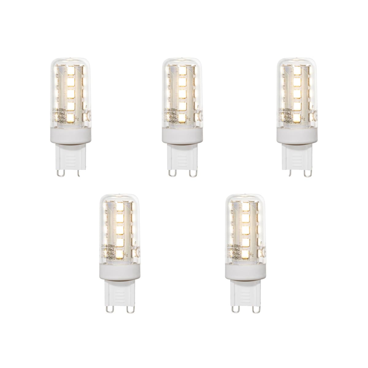 Sada 5 G9 LED žiaroviek číra 2W 370 lm 3000K 1