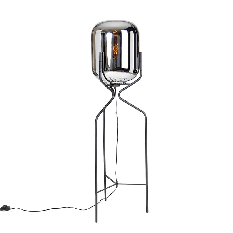 Dizajnová stojaca lampa čierna s dymovým sklom - Bliss 1