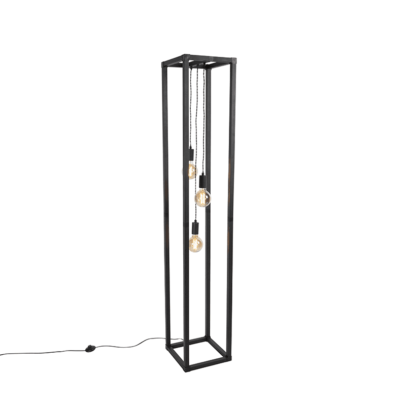 Priemyselná stojaca lampa čierna 3-svetlo - Big Cage