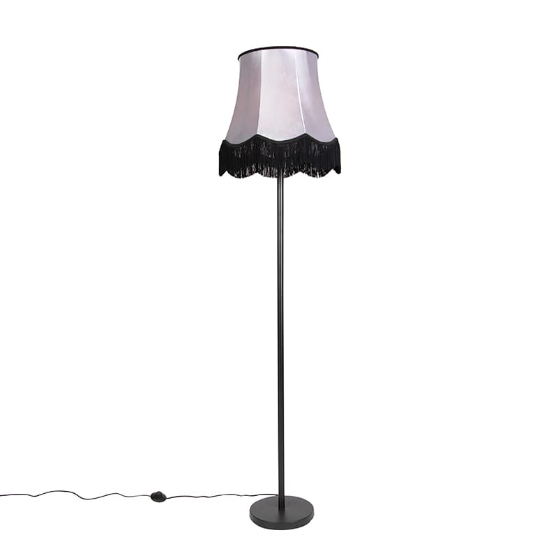 Klasická stojaca lampa čierna s tienidlom Granny B sivá - Simplo 1
