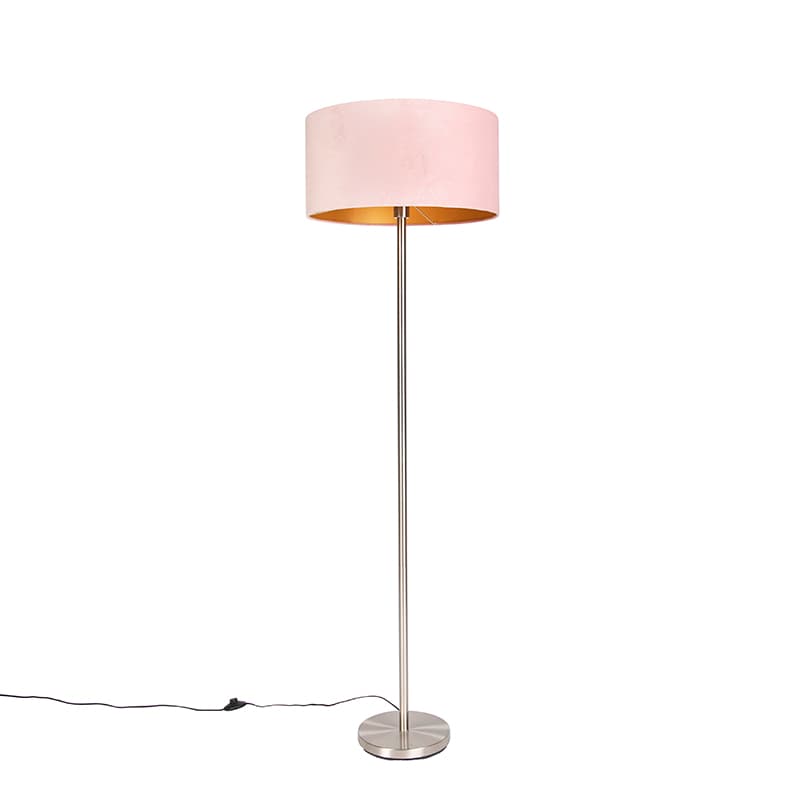 Stojaca lampa oceľ s ružovým tienidlom 50 cm - Simplo