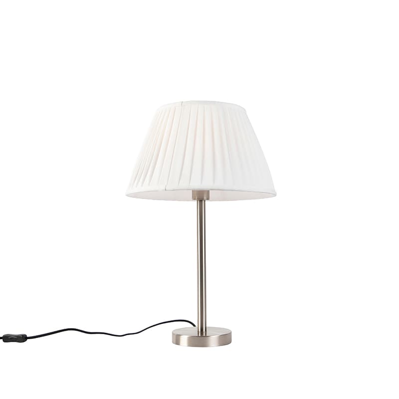 Klasická stolná lampa oceľ s plisovaným tienidlom biela 35 cm - Simplo 1