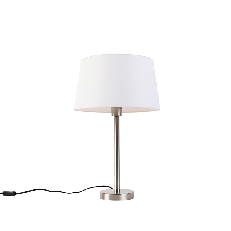 Moderná stolná lampa oceľ s bielym tienidlom 32 cm - Simplo 1
