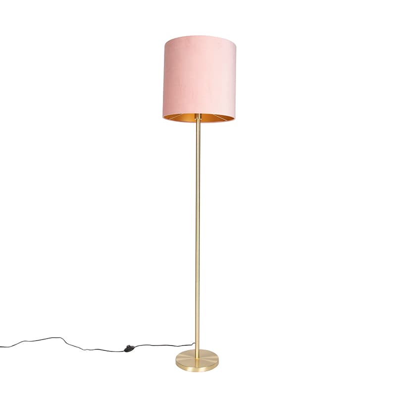 Romantická stojaca lampa mosadz s ružovým tienidlom 40 cm - Simplo