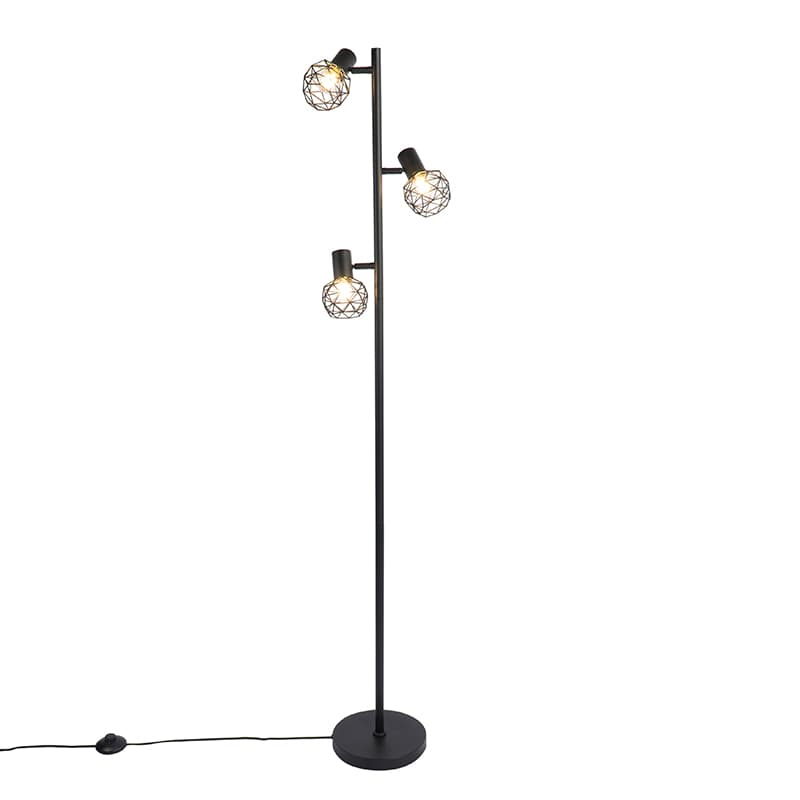 Dizajnová stojaca lampa čierna 3-svetlo nastaviteľná - Mesh 1