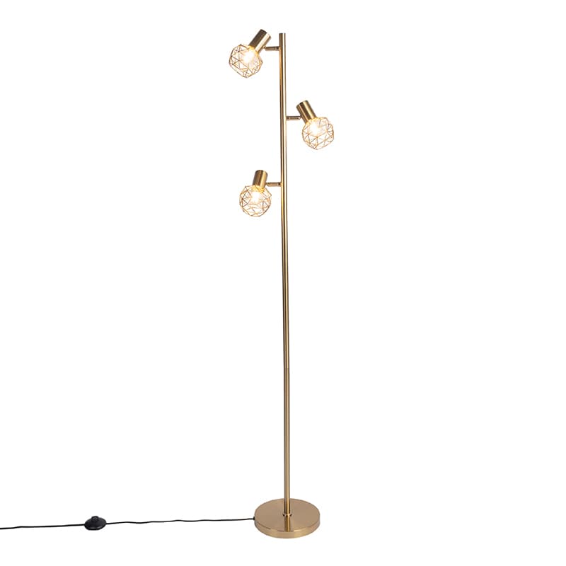 Dizajnová stojaca lampa zlatá 3-svetlo nastaviteľná - Mesh