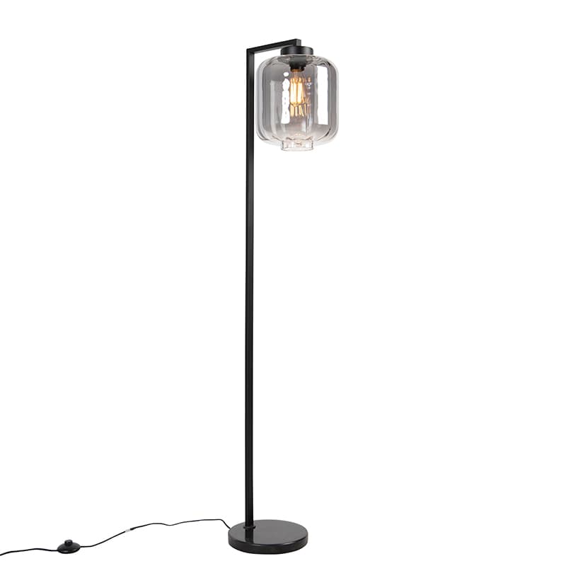 Dizajnová stojaca lampa čierna s dymovým sklom - Qara Down 1
