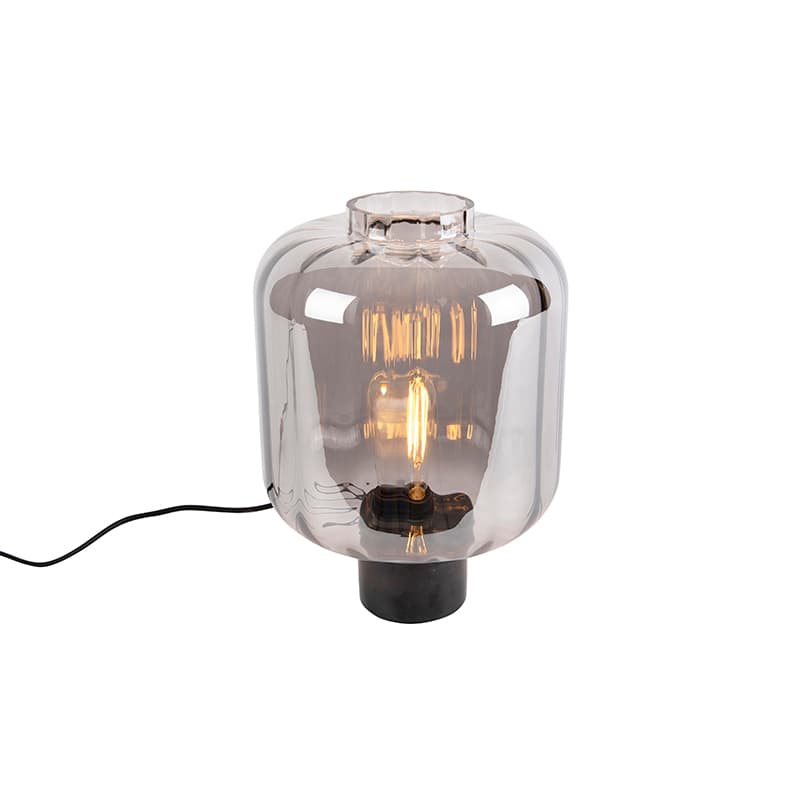 Dizajnová stolná lampa čierna s dymovým sklom - Qara 1
