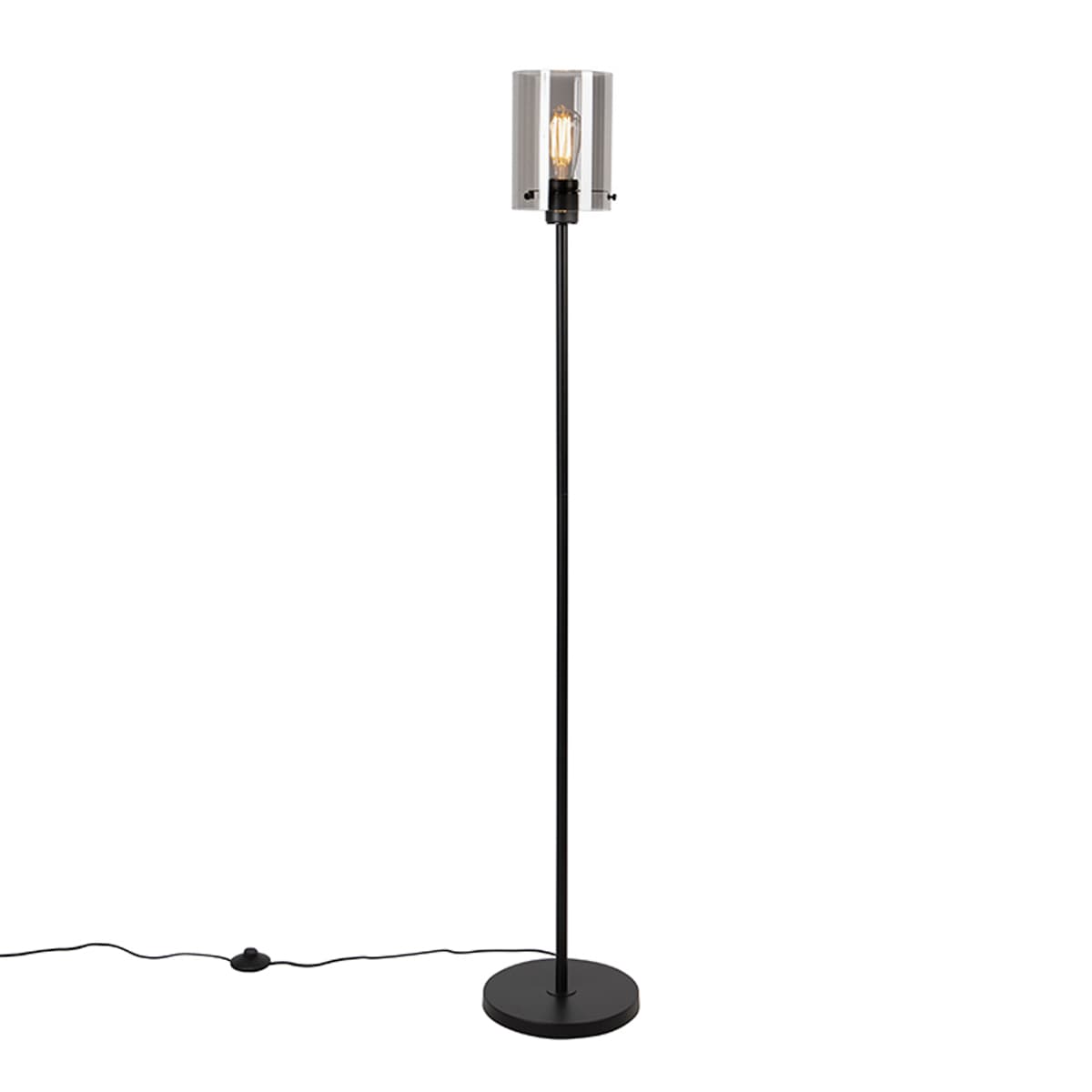 Dizajnová stojaca lampa čierna s dymovým sklom - Dome