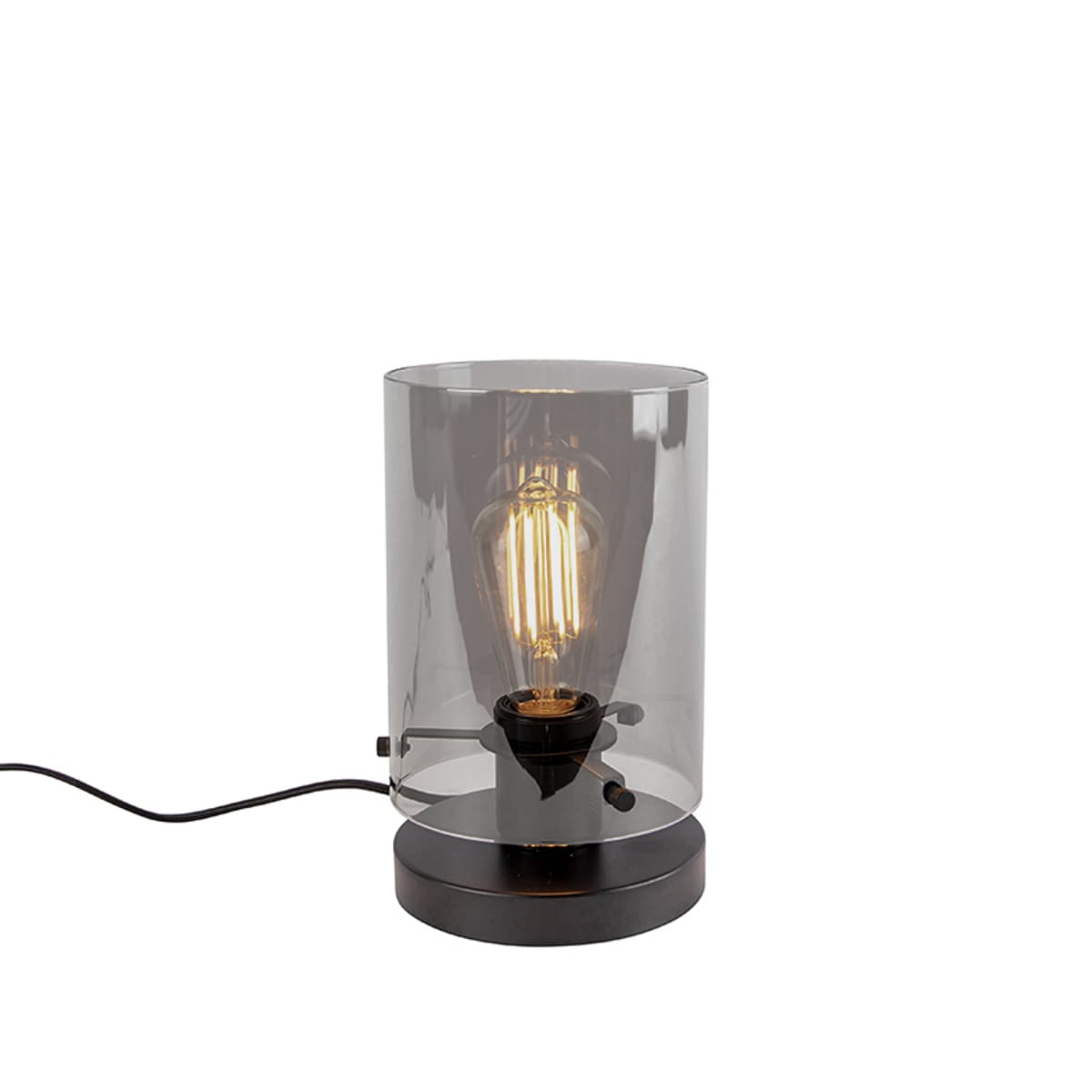 Dizajnová stolná lampa čierna s dymovým sklom - Dome 1