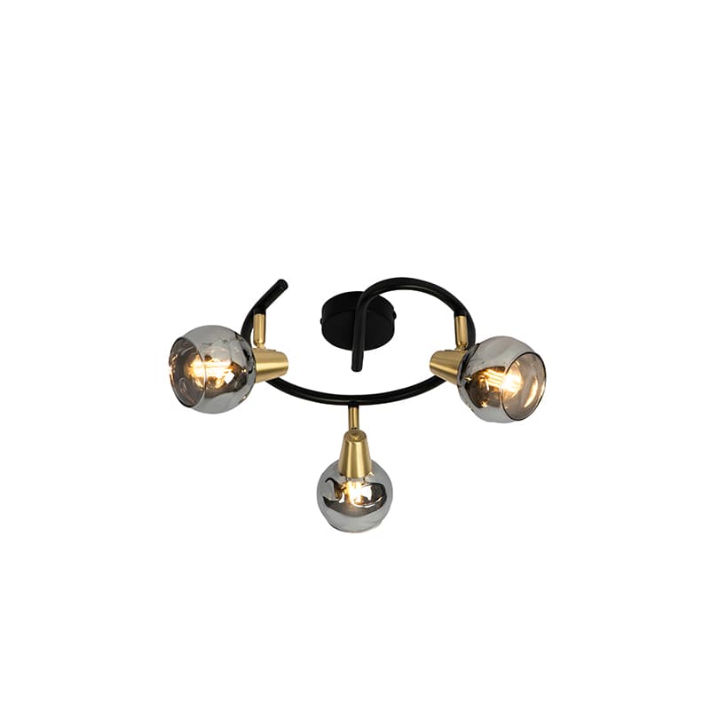 Stropná lampa čierna 44,5 cm s dymovým sklom 3-svetlo - Vidro 1