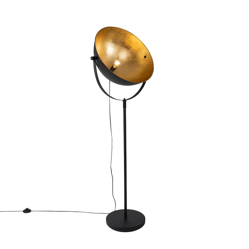 Priemyselná stojaca lampa čierna 50 cm so zlatým nastaviteľným - Magnax