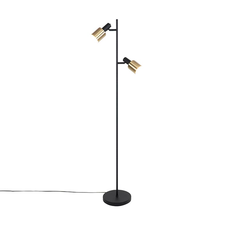 Dizajnová stojaca lampa čierna so zlatom 2-svetlo - Stijn 1