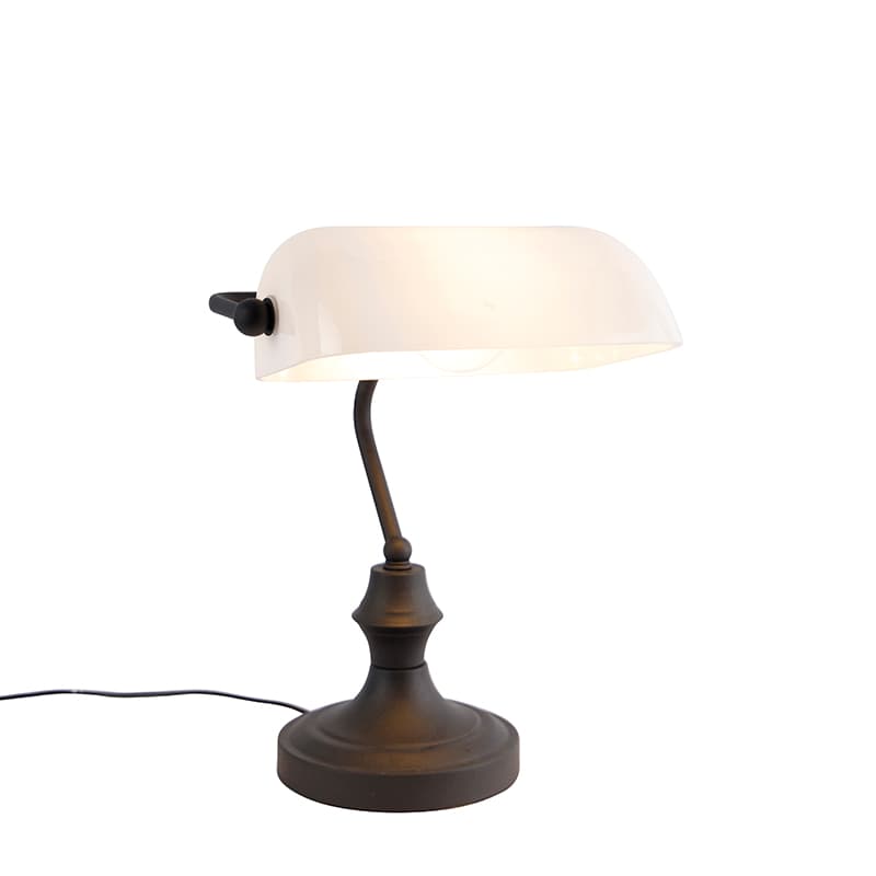 Klasická lampa notára čierna s opálovým sklom - Banker
