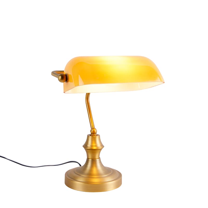 Klasická notárska lampa bronzová s jantárovým sklom - Banker 1