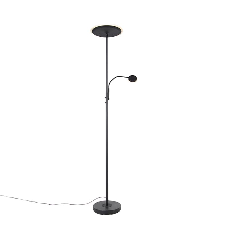 Moderná stojaca lampa čierna vrátane LED stmievateľná s čítacím ramenom - Strela 1