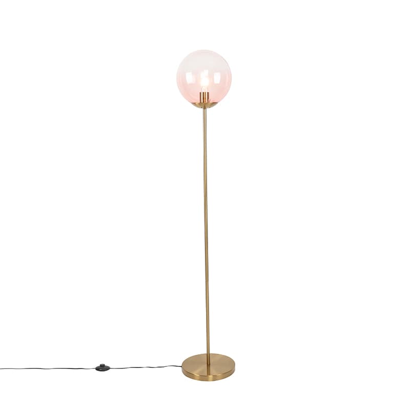 Stojaca lampa v štýle Art Deco mosadz s ružovým sklom - Pallon